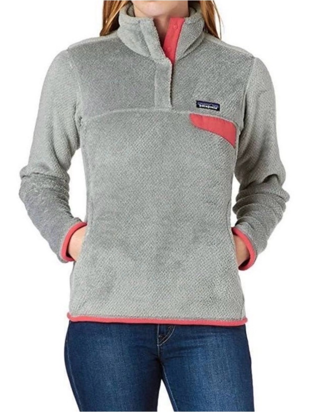 Patagonia Snap-T Fleece Pullover Jacket Grey With Pink Accent Women’s Sz Medium